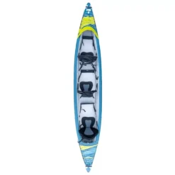 Aufblasbares Kajak Tahe Kayak Air Breeze Full HP3 -Campingbedarf Geschäft draufsicht tahe kayak air breeze full hp3 kajak blaues gelbes aufblasbares von oben drei personen erwachsene familienkajak 1000 2 22479